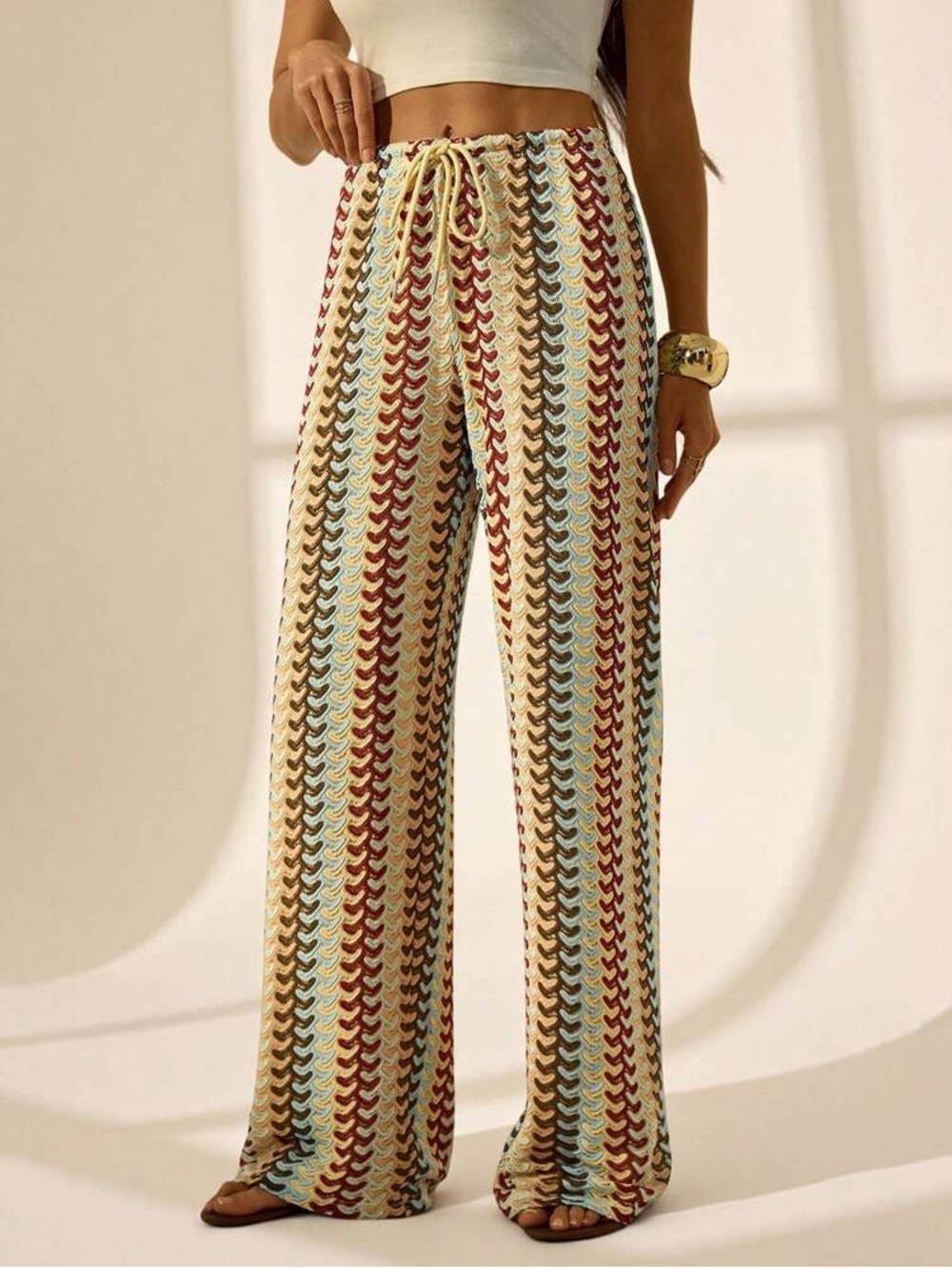 SHEIN Multicolor Crochet-Effect Straight Leg Pants